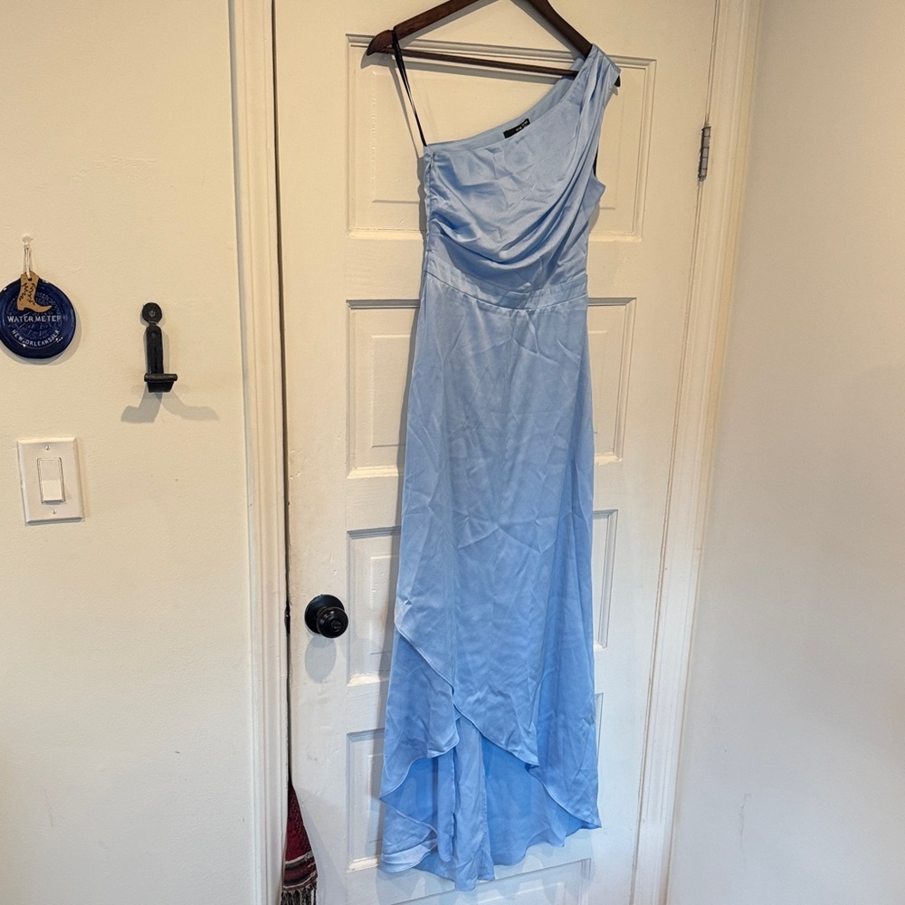 Pretty Flowy Powder Blue One Shoulder Dress